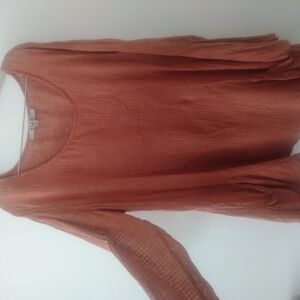 Flax linen 100% Brown/Burnt orange Long Sleeve Blouse